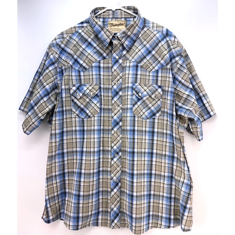 Wrangler Western Pearl Snap Plaid Short Sleeve Shirt Rodeo Ranch‎ Chorecore 2XL